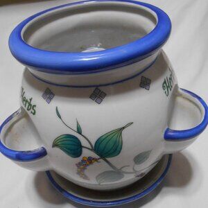 VTG RARE HAND PAINTED HERBS PLANTER POT JUG JAR w/ DRIP TRAY 3 OPENINGS NICE 🌼